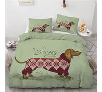 RFFLUX 3D Dachshund Double Bedding Duvet Cover Set 3 Pieces 200x200 Ultra Soft Microfiber Reversible Sausage Dog Comforter Cover with Zipper Closure Quilt Cover with 2 Pillowcase（Style 22-11）