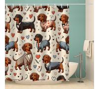 RFFLUX 3D Dachshund Shower Curtain 180x180 cm Dachshund Shower Curtain Quick Drying 100% Polyester Fabric Waterproof Washable Bath Curtains for Shower with 12 Rings（Style 30-12）