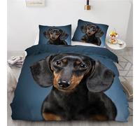 RFFLUX 3D Dachshund Single Duvet Cover Set 2 Pieces 135x200 Soft Microfiber Reversible Quilt Cover with Zipper Closure Easy Care Sausage Dog Bedding Set with 2 Pillowcase（Style 21-7）