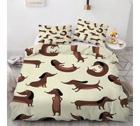 RFFLUX 3D Dachshund Single Duvet Cover Set 2 Pieces 135x200 Soft Microfiber Reversible Quilt Cover with Zipper Closure Easy Care Sausage Dog Bedding Set with 2 Pillowcase（Style 1-10）