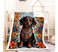 RFFLUX 3D Dachshund Throw Blanket 130x150 cm Winter Soft Warm Cozy Sausage Dog Sherpa Blanket Sofa Lightweight Microfiber Machine Washable Bedspread for Bed and Couch（Style 44-20）
