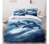 RFFLUX 3D Dolphin Double Bedding Duvet Cover Set 3 Pieces 200x200 Soft Microfiber Easy Care Ocean Comforter Quilt Cover with 2 Pillowcase for Room Decor（Style 235-12）