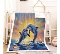 RFFLUX 3D Dolphin Throw Blanket 130x150 cm Winter Soft Warm Cozy Ocean Sherpa Blanket Sofa Lightweight Microfiber Machine Washable Bedspread for Bed and Couch（Style 212-17）