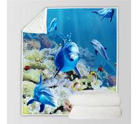 RFFLUX 3D Dolphin Throw Blankets 100x130 cm Soft Warm Cozy Microfiber Flannel Fleece Dolphin Blanket Sofa Lightweight Summer Machine Washable Bedspread for Bed and Couch(Style 28-12)