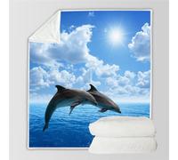 RFFLUX 3D Dolphin Throw Blankets 180x220 cm Soft Warm Cozy Microfiber Flannel Fleece Ocean Animals Blanket Sofa Lightweight Summer Machine Washable Bedspread for Bed and Couch（Style 6-11）