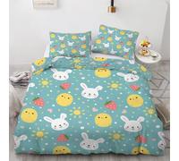 RFFLUX 3D Easter Single Duvet Cover Set 2 Pieces 135x200 Soft Microfiber Reversible Quilt Cover with Zipper Closure Easy Care Cute Bunny Bedding Set with Pillowcase（Style 162-9）