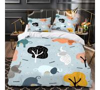 RFFLUX 3D Elephant Double Bedding Duvet Cover Set 3 Pieces 200x200 Soft Microfiber Cute Elephant Comforter Cover with Zipper Easy Care Quilt Cover with 2 Pillowcase for Room Decor（Style 101-4）