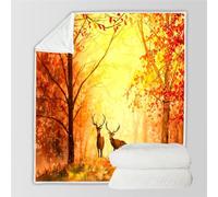 RFFLUX 3D Elk Throw Blankets 180x220 cm Soft Warm Cozy Microfiber Flannel Fleece Autumn Theme Blanket Sofa Lightweight Summer Machine Washable Bedspread for Bed and Couch（Style 7-2）