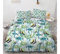 RFFLUX 3D Fish King size Bedding Sets 3 Pieces 220x230 Ultra Soft Microfiber Reversible Ocean Fish Duvet Cover with Zipper Closure Easy Care Quilt Cover with 2 Pillowcase（Style 104-18）