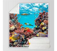 RFFLUX 3D Fish Throw Blankets 220x240 cm Soft Warm Cozy Microfiber Flannel Fleece Ocean Fish Blanket Sofa Lightweight Summer Machine Washable Bedspread for Bed and Couch（Style 56-20）