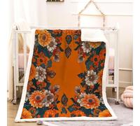 RFFLUX 3D Flower Throw Blanket 130x150 cm Winter Soft Warm Cozy Retro, Floral Sherpa Blanket Sofa Lightweight Microfiber Machine Washable Bedspread for Bed and Couch（Style 207-17）