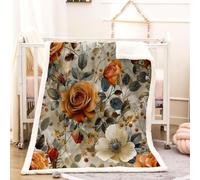 RFFLUX 3D Flower Throw Blanket 150x200 cm Winter Soft Warm Cozy Retro, Floral Sherpa Blanket Sofa Lightweight Microfiber Machine Washable Bedspread for Bed and Couch（Style 209-17）