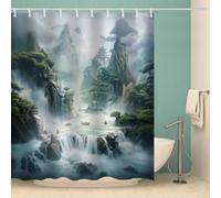 RFFLUX 3D Forest Shower Curtain 180x180 cm Waterfall Shower Curtain Quick Drying 100% Polyester Fabric Waterproof Washable Bath Curtains for Shower with 12 Rings（Style 13-10）