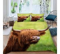 RFFLUX 3D Highland Cattle King size Bedding Sets 3 Pieces 220x230 Ultra Soft Microfiber Farm Animals Cow Duvet Cover with Zipper Closure Easy Care Quilt Cover with 2 Pillowcase for Adults Room Decor