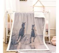 RFFLUX 3D Horse Throw Blanket 150x200 cm Winter Soft Warm Cozy Ocean Beach Sherpa Blanket Sofa Lightweight Microfiber Machine Washable Bedspread for Bed and Couch（Style 139-17）
