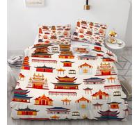 RFFLUX 3D Japan Style Double Bedding Duvet Cover Set 3 Pieces 200x200 Ultra Soft Microfiber Reversible Architecture Comforter Cover with Zipper Closure Quilt Cover with 2 Pillowcase（Style 136-16）