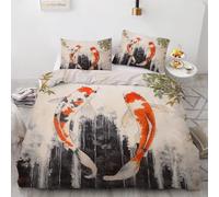 RFFLUX 3D Japan Style Single Duvet Cover Set 2 Pieces 135x200 Soft Microfiber Reversible Quilt Cover with Zipper Closure Easy Care Carp Bedding Set with Pillowcase（Style 213-10）