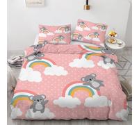 RFFLUX 3D Koala Single Duvet Cover Set 2 Pieces 135x200 Soft Microfiber Reversible Quilt Cover with Zipper Closure Easy Care Rainbow Polka Dots Bedding Set with Pillowcase（Style 162-16）