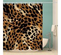 RFFLUX 3D Leopard Print Shower Curtain 180x180 cm Leopard Print Shower Curtain Quick Drying 100% Polyester Fabric Waterproof Washable Bath Curtains for Shower with 12 Rings（Style 37-9）