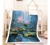 RFFLUX 3D Lotus Throw Blanket 130x150 cm Winter Soft Warm Cozy Pink, Flower Sherpa Blanket Sofa Lightweight Microfiber Machine Washable Bedspread for Bed and Couch（Style 208-10）