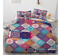 RFFLUX 3D Mandala Single Duvet Cover Set 2 Pieces 135x200 Soft Microfiber Reversible Quilt Cover with Zipper Closure Easy Care Boho Flowers Bedding Set with Pillowcase（Style 90-15）