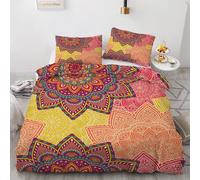 RFFLUX 3D Mandala Super king size Duvet Cover Sets 3 Pieces 220x260 Soft Microfiber Retro Floral Quilt Cover with Zipper Closure Easy Care Reversible Bed Set with 2 Pillowcase（Style 61-4）