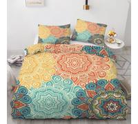 RFFLUX 3D Mandala Super king size Duvet Cover Sets 3 Pieces 220x260 Soft Microfiber Retro Floral Quilt Cover with Zipper Closure Easy Care Reversible Bed Set with 2 Pillowcase（Style 64-17）