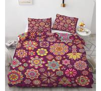 RFFLUX 3D Mandala Super king size Duvet Cover Sets 3 Pieces 220x260 Soft Microfiber Retro Floral Quilt Cover with Zipper Closure Easy Care Reversible Bed Set with 2 Pillowcase（Style 63-6）