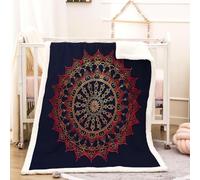 RFFLUX 3D Mandala Throw Blanket 130x150 cm Winter Soft Warm Cozy Retro Floral Sherpa Blanket Sofa Lightweight Microfiber Machine Washable Bedspread for Bed and Couch（Style 202-15）