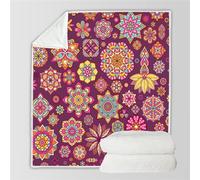 RFFLUX 3D Mandala Throw Blankets 180x220 cm Soft Warm Cozy Microfiber Flannel Fleece Retro Floral Blanket Sofa Lightweight Summer Machine Washable Bedspread for Bed and Couch（Style 63-6）