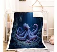 RFFLUX 3D Octopus Throw Blanket 130x150 cm Winter Soft Warm Cozy Ocean Sherpa Blanket Sofa Lightweight Microfiber Machine Washable Bedspread for Bed and Couch（Style 193-7）