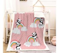 RFFLUX 3D Panda Throw Blanket 150x200 cm Winter Soft Warm Cozy Rainbow Polka Dots Sherpa Blanket Sofa Lightweight Microfiber Machine Washable Bedspread for Bed and Couch（Style 168-14）