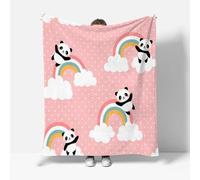 RFFLUX 3D Panda Throw Blankets 130x150 cm Soft Warm Cozy Microfiber Flannel Fleece Rainbow Polka Dots Blanket Sofa Lightweight Summer Machine Washable Bedspread for Bed and Couch（Style 168-16）