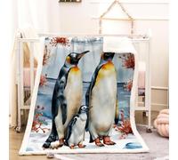 RFFLUX 3D Penguin Throw Blanket 130x150 cm Winter Soft Warm Cozy Winter Theme Sherpa Blanket Sofa Lightweight Microfiber Machine Washable Bedspread for Bed and Couch（Style 180-20）