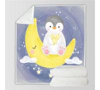 RFFLUX 3D Penguin Throw Blankets 130x150 cm Soft Warm Cozy Microfiber Flannel Fleece Cartoon Penguin Blanket Sofa Lightweight Summer Machine Washable Bedspread for Bed and Couch（Style 100-12）