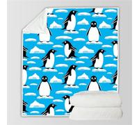 RFFLUX 3D Penguin Throw Blankets 130x150 cm Soft Warm Cozy Microfiber Flannel Fleece Penguin Blanket Sofa Lightweight Summer Machine Washable Bedspread for Bed and Couch（Style 96-12）