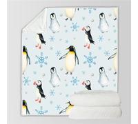 RFFLUX 3D Penguin Throw Blankets 130x150 cm Soft Warm Cozy Microfiber Flannel Fleece Winter Theme Blanket Sofa Lightweight Summer Machine Washable Bedspread for Bed and Couch（Style 99-12）