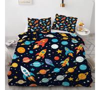 RFFLUX 3D Planet Bedding Sets King size 3 Pieces 220x230 Ultra Soft Reversible Space Rocket Duvet Cover with Zipper Closure Easy Care Quilt Cover with 2 Pillowcase（Style 229-17）