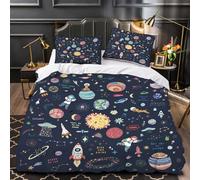 RFFLUX 3D Planet King size Bedding Sets 3 Pieces 220x230 Ultra Soft Microfiber Cartoon Rocket Duvet Cover with Zipper Closure Easy Care Quilt Cover with 2 Pillowcase for Room Decor（Style 141-16）