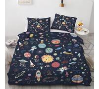 RFFLUX 3D Planet King size Bedding Sets 3 Pieces 220x230 Ultra Soft Microfiber Reversible Cartoon Rocket Duvet Cover with Zipper Closure Easy Care Quilt Cover with 2 Pillowcase（Style 141-16）