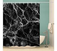 RFFLUX 3D Printed modern geometric black marble Shower Curtain 180x180 cm Mould Proof Resistant Quick Drying 100% Polyester Fabric Waterproof Washable Bathroom Curtain with 12 rings for Art Deco