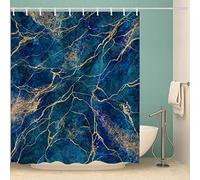 RFFLUX 3D Printed modern geometric blue marble Shower Curtain 180x180 cm Mould Proof Resistant Quick Drying 100% Polyester Fabric Waterproof Washable Bathroom Curtain with 12 rings for Art Deco