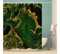 RFFLUX 3D Printed modern geometric green marble Shower Curtain 180x180 cm Mould Proof Resistant Quick Drying 100% Polyester Fabric Waterproof Washable Bathroom Curtain with 12 rings for Art Deco