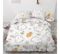 RFFLUX 3D Rabbit Bedding Sets King size 3 Pieces 220x230 Ultra Soft Reversible Cute Bunny Duvet Cover with Zipper Closure Easy Care Quilt Cover with 2 Pillowcase（Style 210-14）