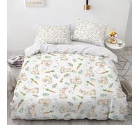 RFFLUX 3D Rabbit Single Duvet Cover Set 2 Pieces 135x200 Soft Quilt Cover with Zipper Closure Easy Care Cute Bunny Bedding Set with Pillowcase for Boys Girls Teens（Style 207-18）