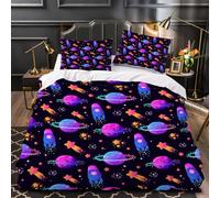 RFFLUX 3D Rocket King size Bedding Sets 3 Pieces 220x230 Ultra Soft Microfiber Universe Planet Duvet Cover with Zipper Closure Easy Care Quilt Cover with 2 Pillowcase for Room Decor（Style 148-5）