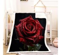 RFFLUX 3D Rose Throw Blanket 130x150 cm Winter Soft Warm Cozy Red Flower Sherpa Blanket Sofa Lightweight Microfiber Machine Washable Bedspread for Bed and Couch（Style 201-9）