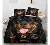 RFFLUX 3D Rottweiler Super king size Duvet Cover Sets 3 Pieces 220x260 Soft Microfiber Dog Quilt Cover with Zipper Closure Easy Care Reversible Bed Set with 2 Pillowcase（Style 27-5）