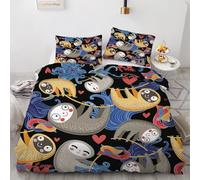 RFFLUX 3D Sloth Single Duvet Cover Set 2 Pieces 135x200 Soft Microfiber Reversible Quilt Cover with Zipper Closure Easy Care Cute Sloth Bedding Set with Pillowcase（Style 58-18）