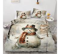 RFFLUX 3D Snowman Double Bedding Duvet Cover Set 3 Pieces 200x200 Ultra Soft Microfiber Reversible Winter Theme Comforter Cover with Zipper Closure Quilt Cover with 2 Pillowcase（Style 43-8）